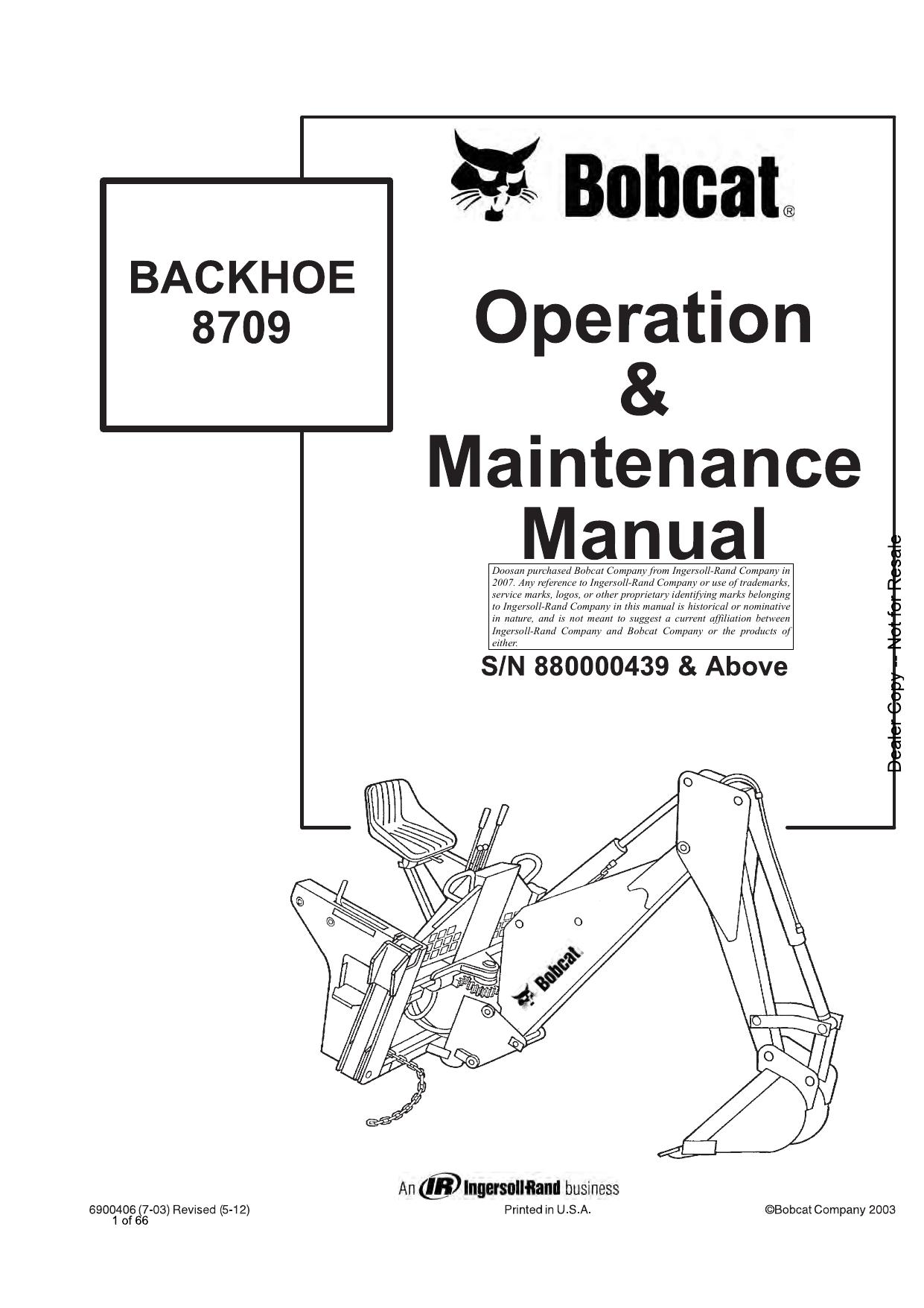 8709 BACKHOE Operation & Maintenance Manual Bobcat 2